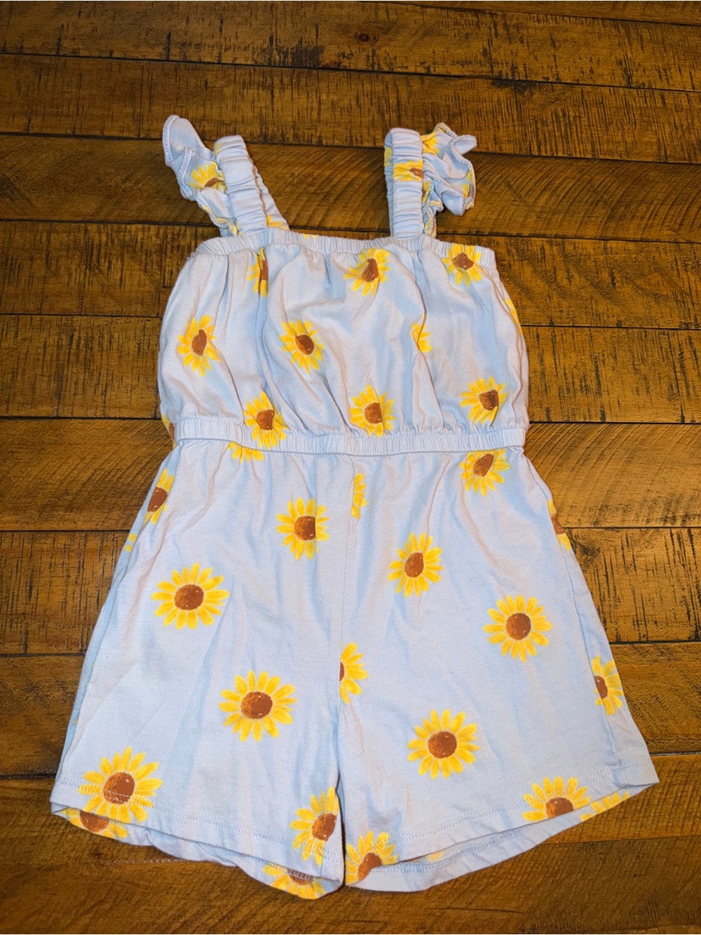 Toddler Girl Sunflower Print Light Blue Romper